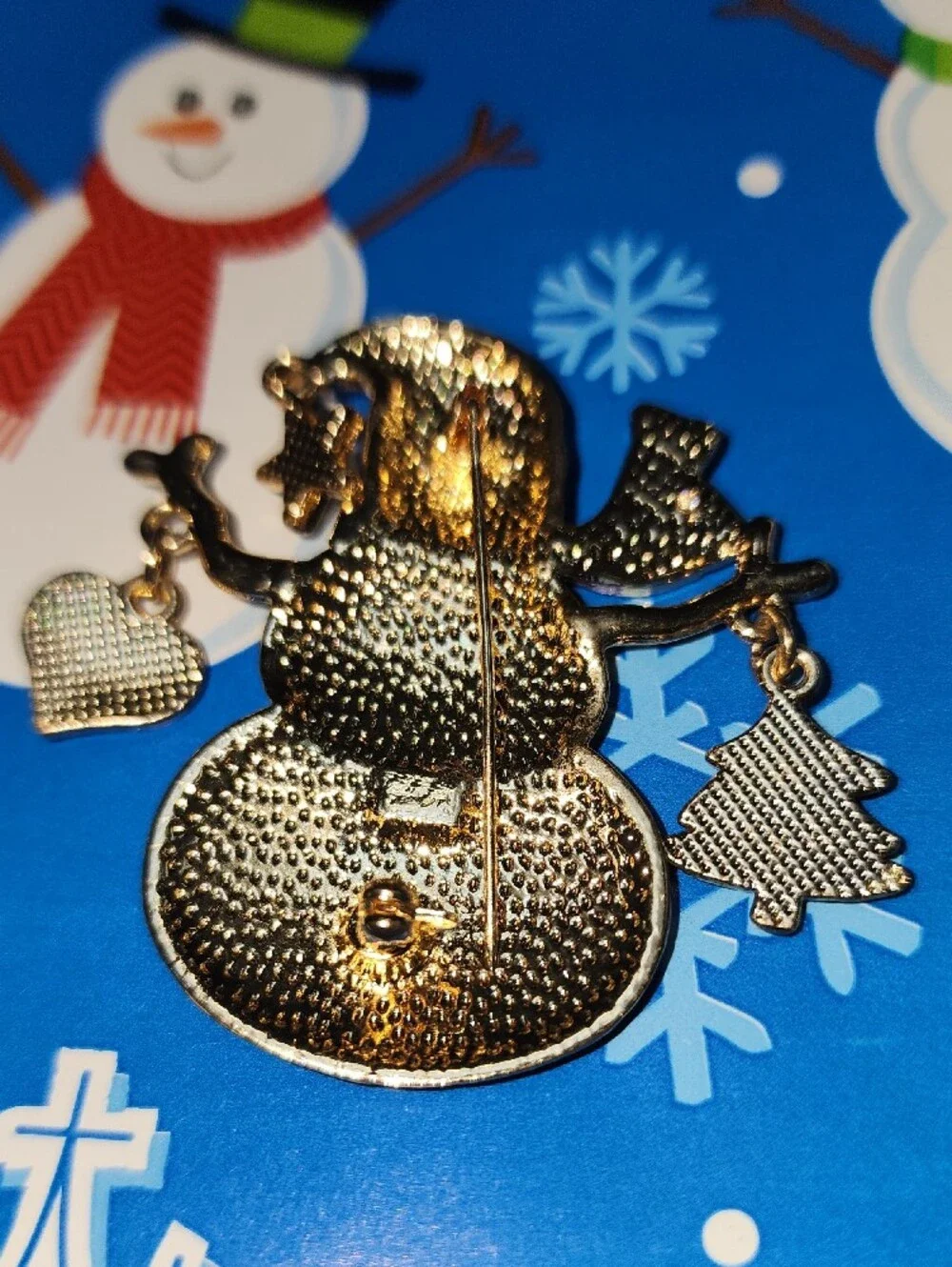 Sparkling Snowman Holiday Brooch - White & Gold